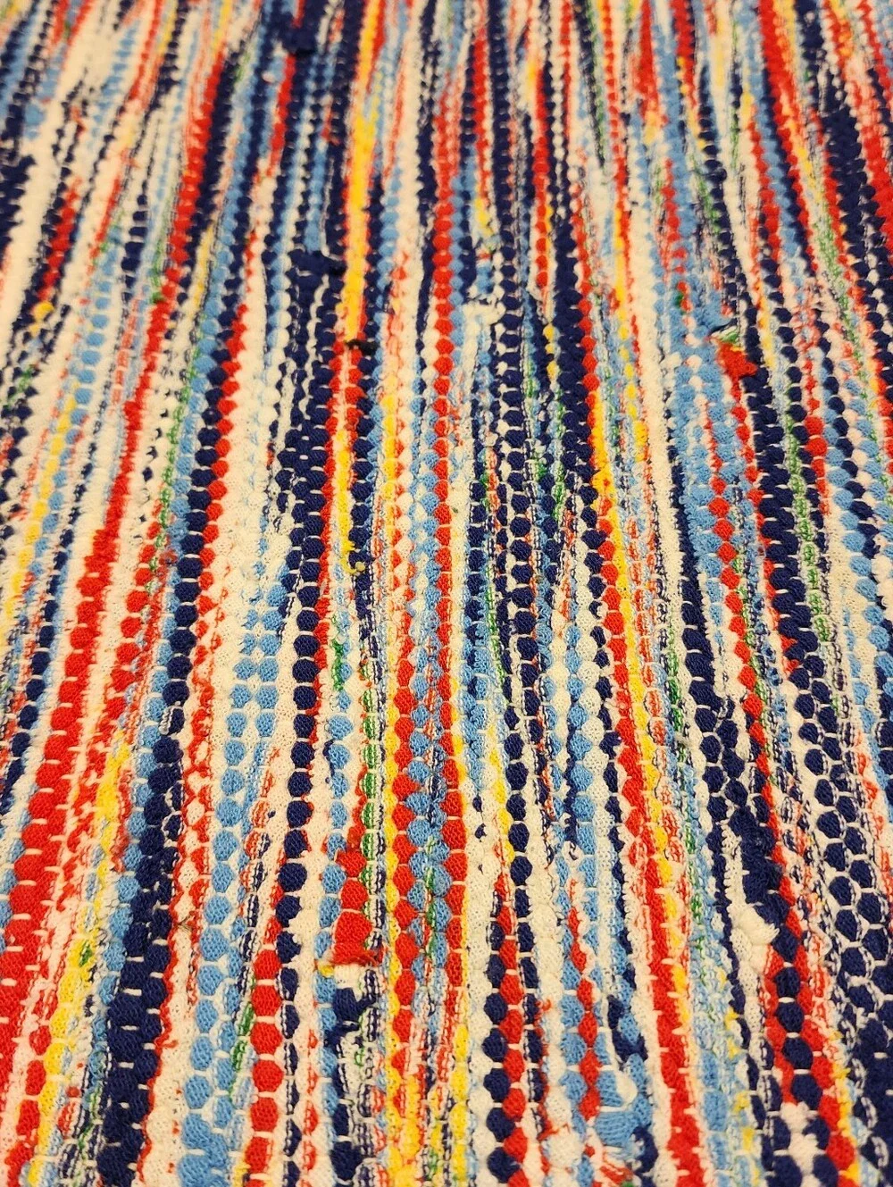 Vintage Rag Striped Placemats in Blue, Red, and White, Set Of 5